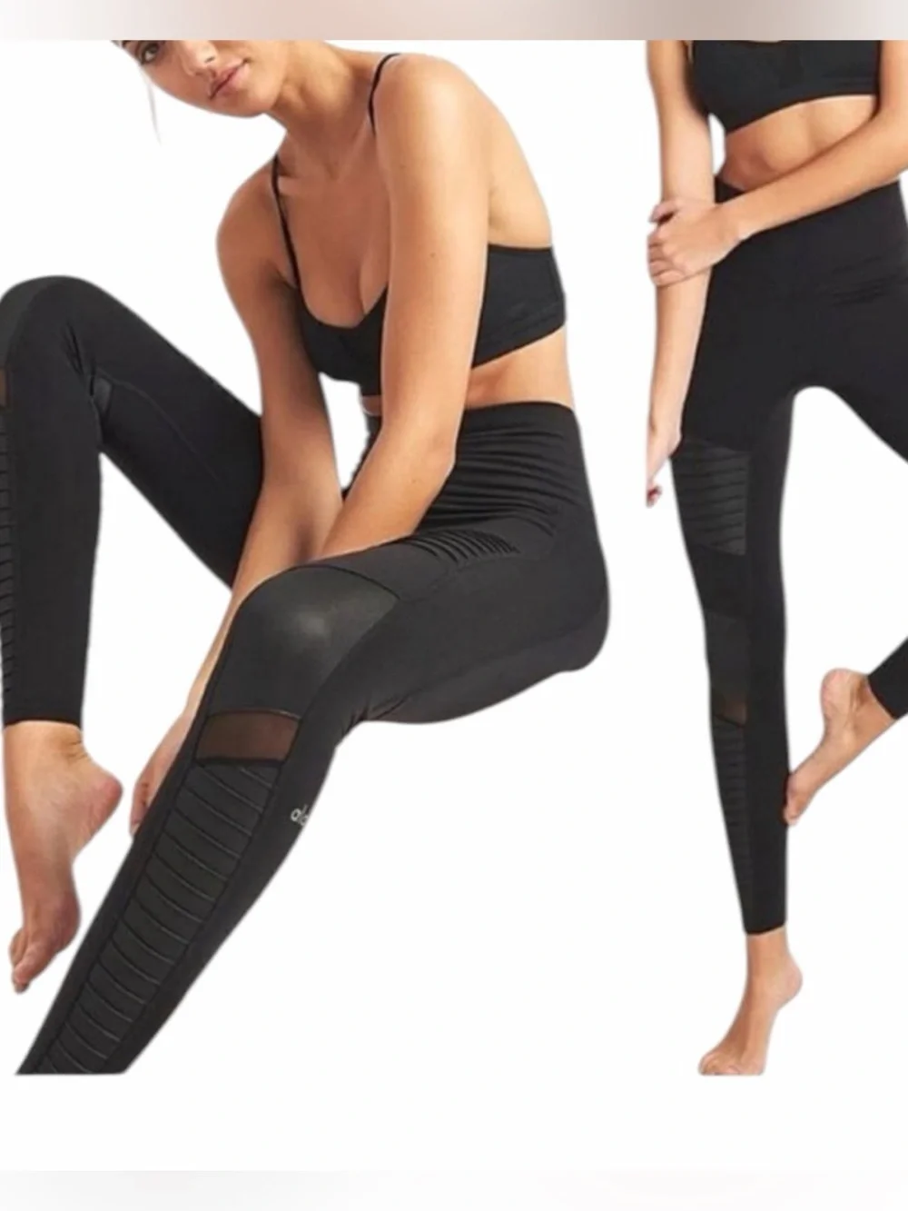 ALO Yoga Black Moto Ribbed High-Waist Leggings Size M